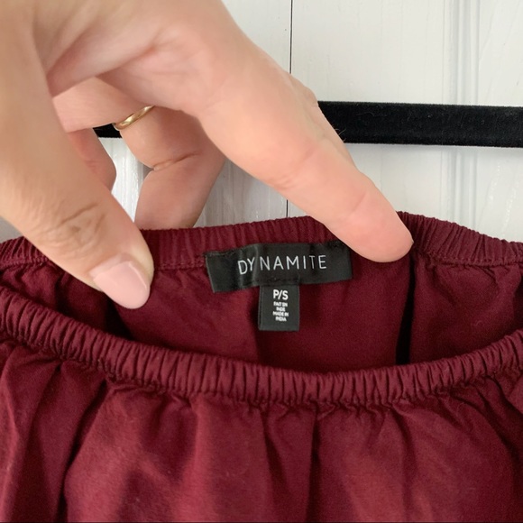 Dynamite burgundy off the shoulder top with embroidery - Picture 3 of 5